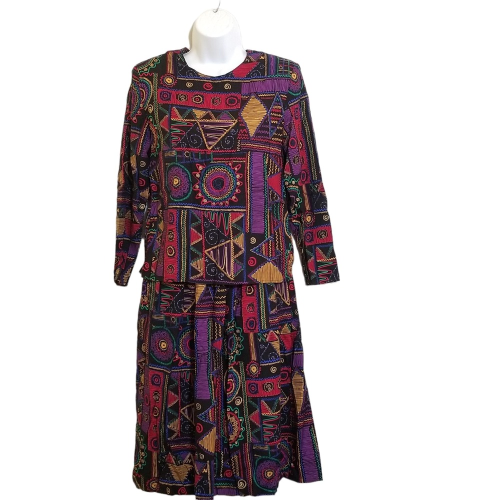 DINA ARIEL Womens Skirt Set Dress SP Small Petite Vintage Long Sleeve